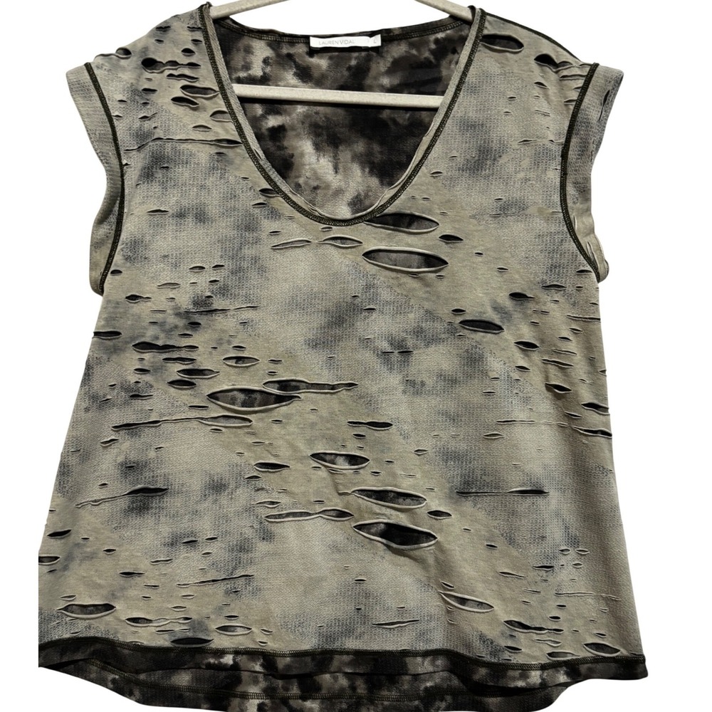 Lauren Vidal Paris Distressed Shredded Sleeveless Top Grey Grunge punk goth edgy